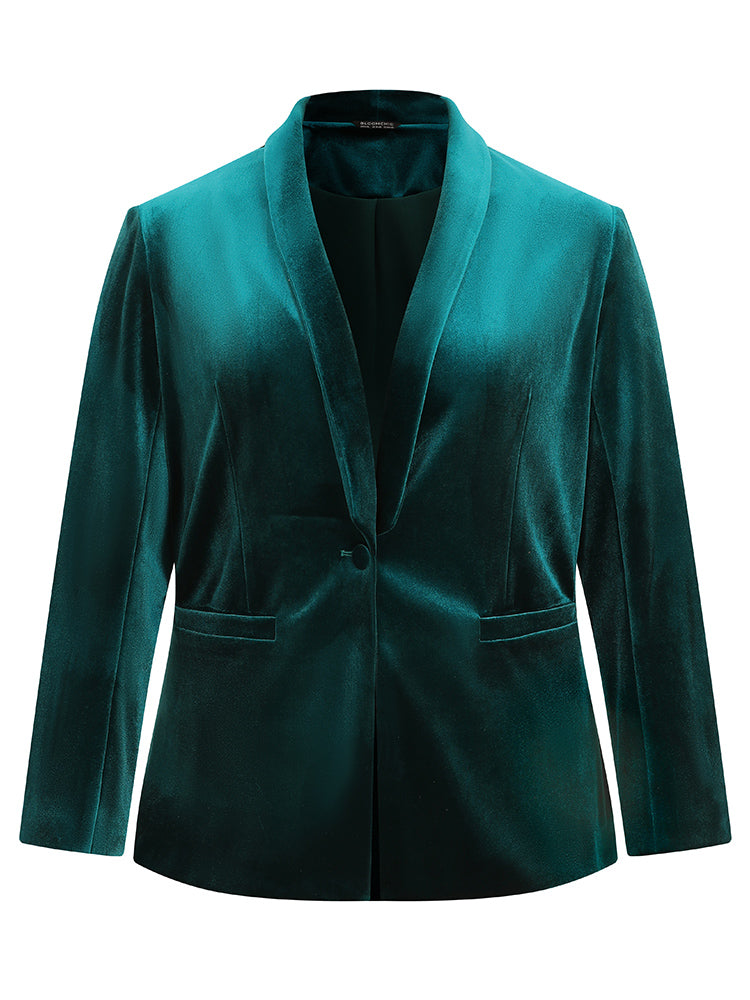 Solid Velvet Button Up Lapel Collar Blazer