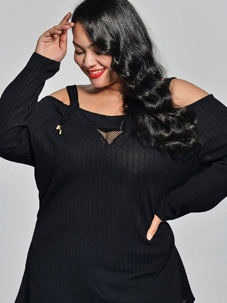 Suspender Hollow Out Knit Tops