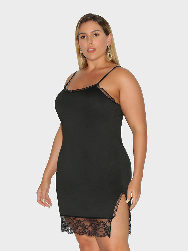 Split Hem Lace Trim Dress