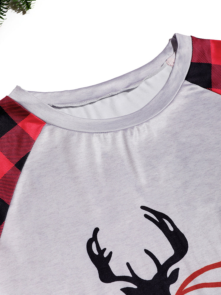Christmas Elk Print Plaid Lounge Set
