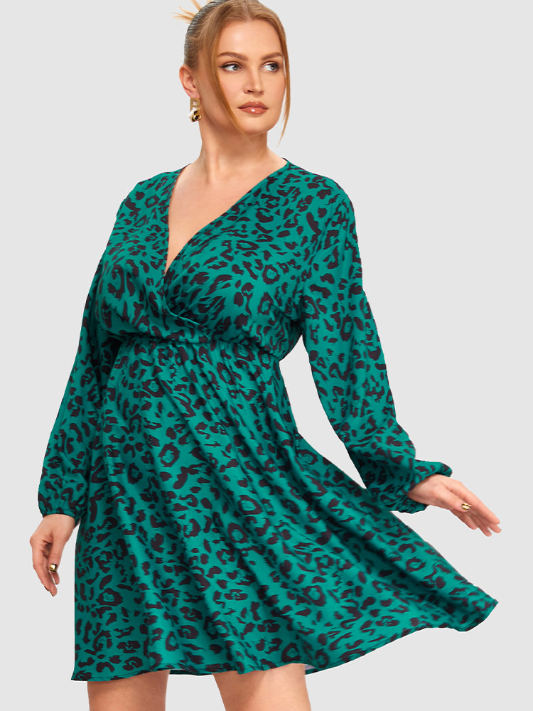 Leopard Pattern Surplice Neck A Line Dress