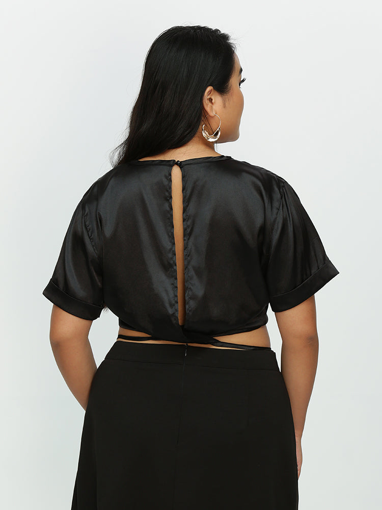 Back Cut Out Short Sleeve Blouse