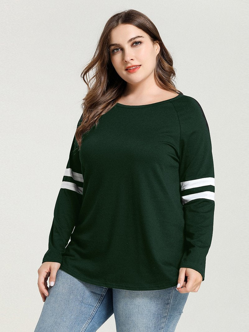 Stripe Sleeve Round Neck T-shirt