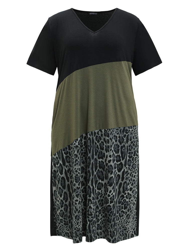 Supersoft Essentials Leopard Patchwork Contrast Pocket Split Hem Dress