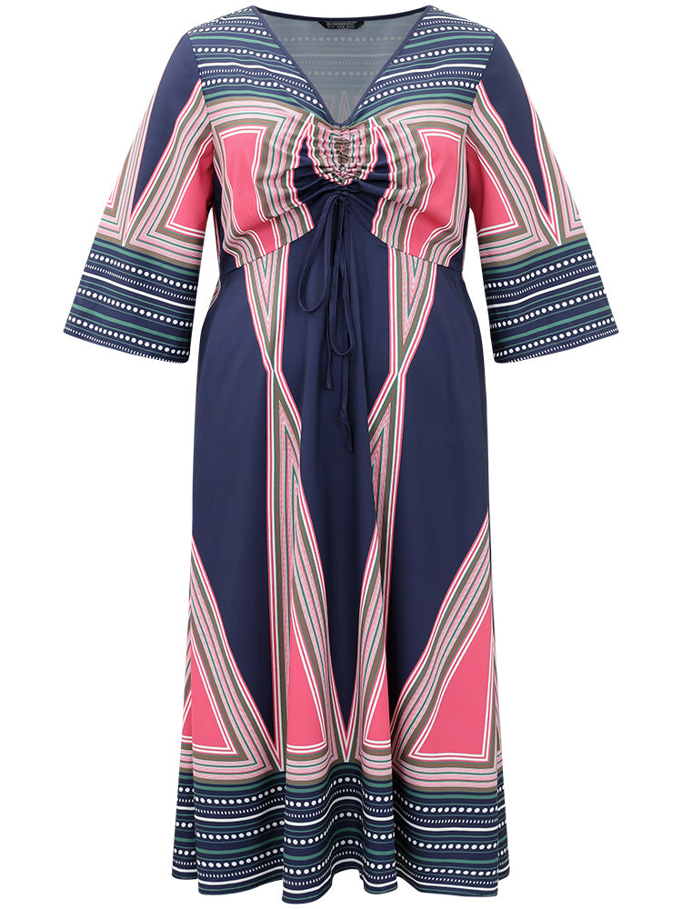 Bandana Geometric Print Drawstring Ruched Dress