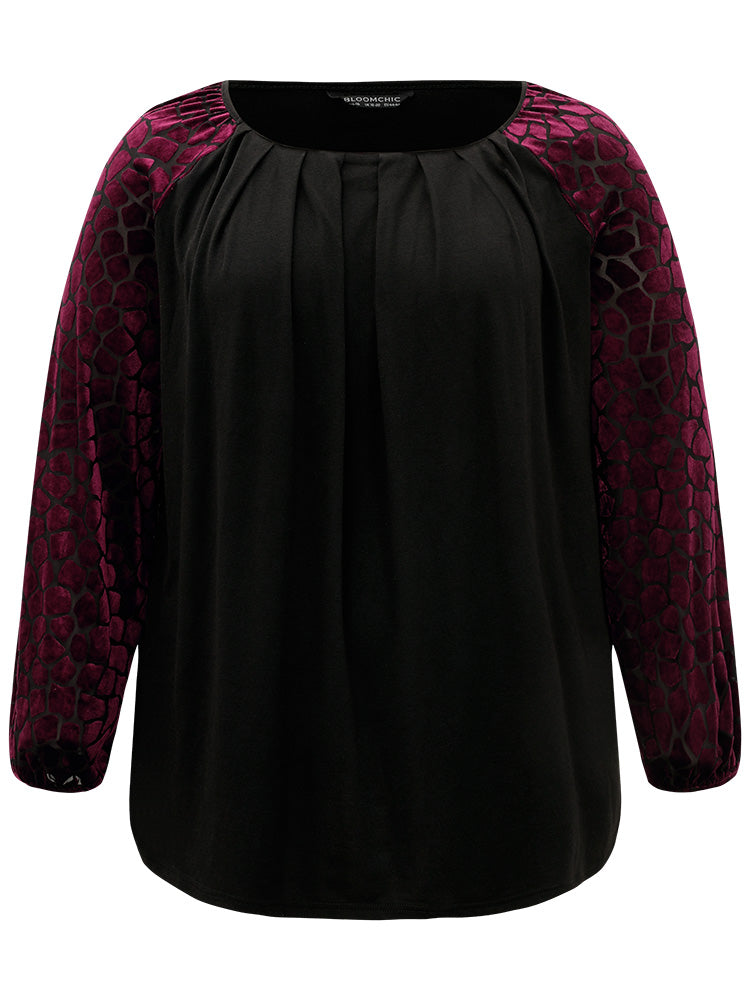 Halloween Contrast Velvet Pleated Detail Elastic Cuffs T-shirt