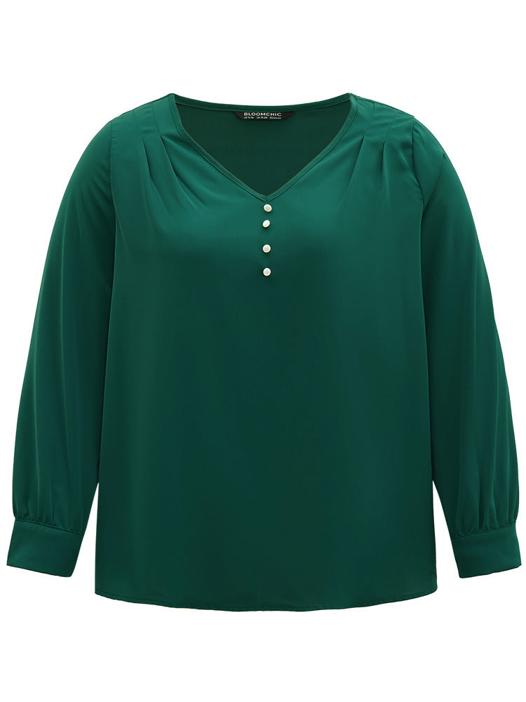 Static-Free Button Detail Pleated Blouse