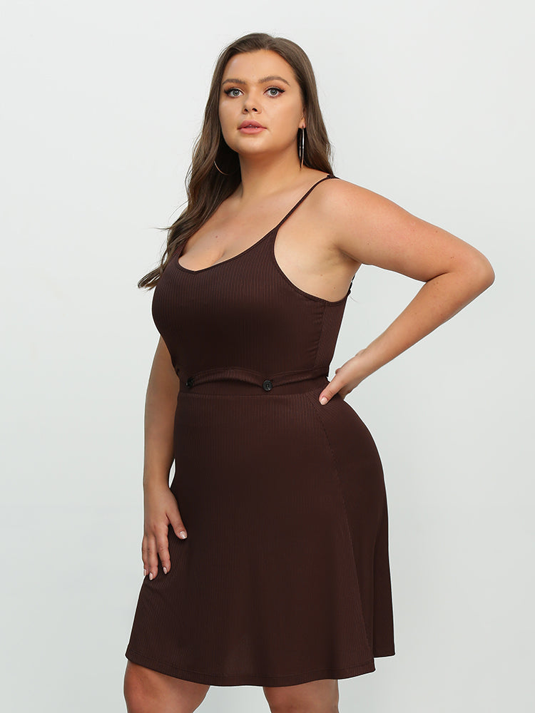 Button Waist Backless Cami Dress