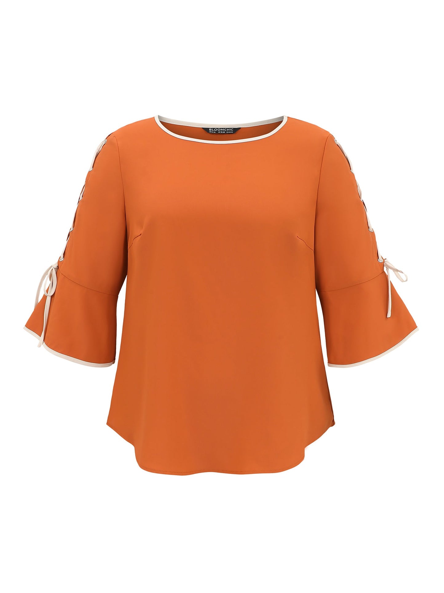 Static-Free Contrast Trim Ties Bell Sleeve Blouse