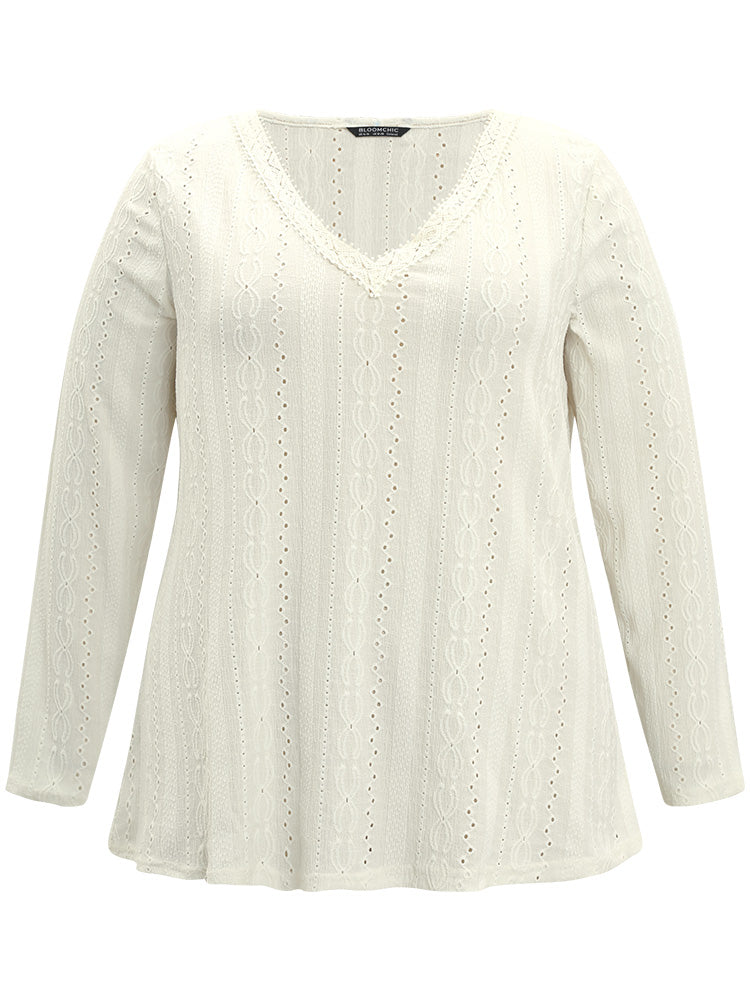 Lace Patchwork V Neck Broderie Anglaise T-shirt
