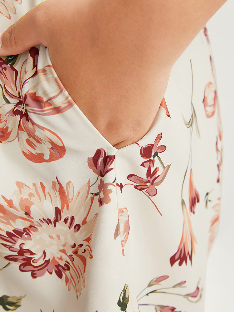 Floral V Neck Ruffle Sleeve Pocket Shirred Romper