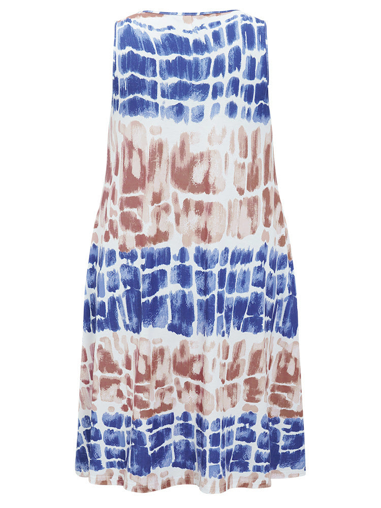 Tie Dye Ruched Detail Pocket V Neck Knee Dress