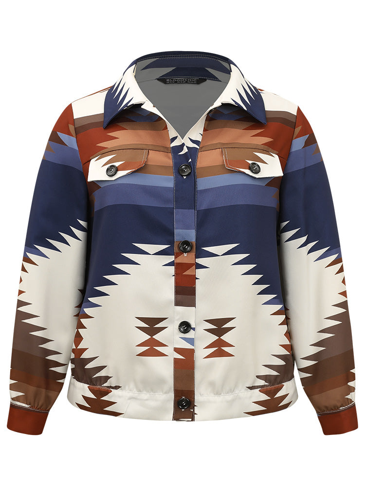 Bandana Geometric Contrast Shirt Collar Shacket