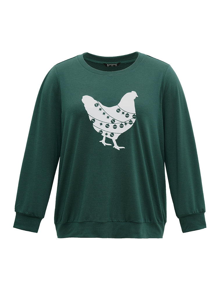 Christmas Animal Print Crew Neck Sweatshirt