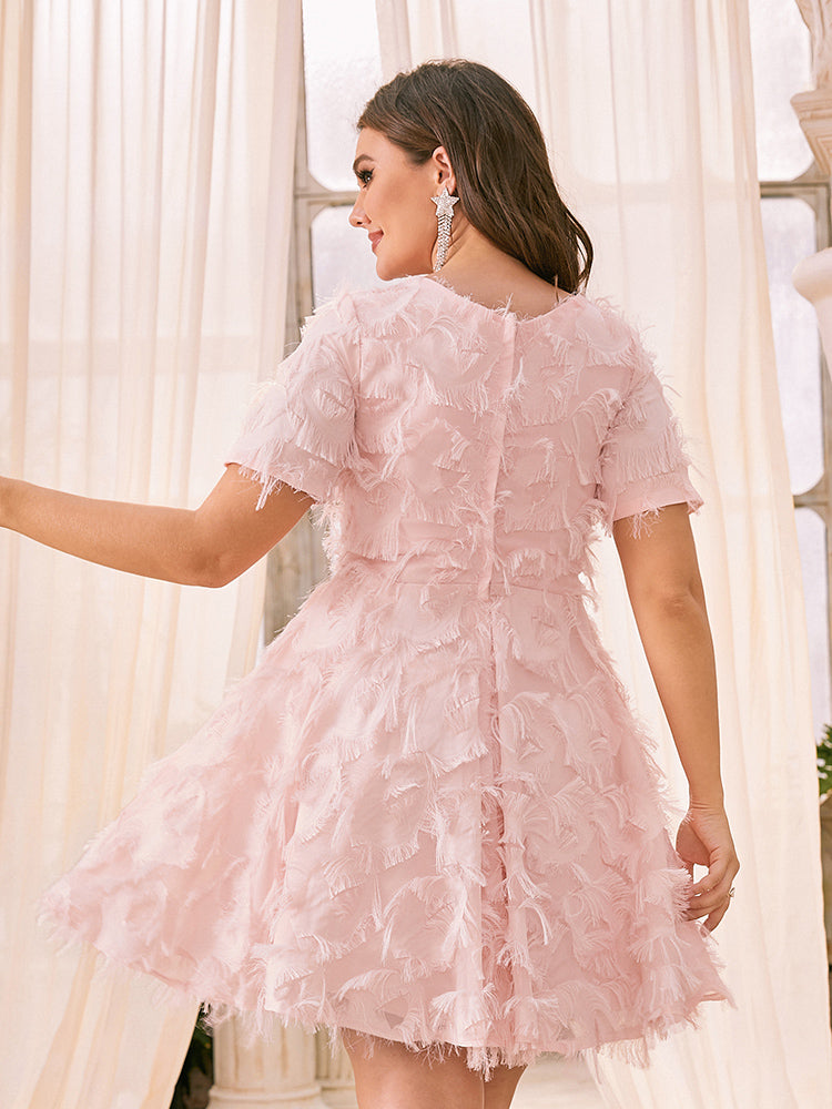 V Neck Flare Hem Fuzzy Dress