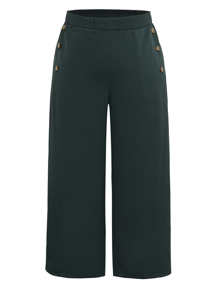 Anti-Wrinkle Plain Button Detail Wide Leg Pants