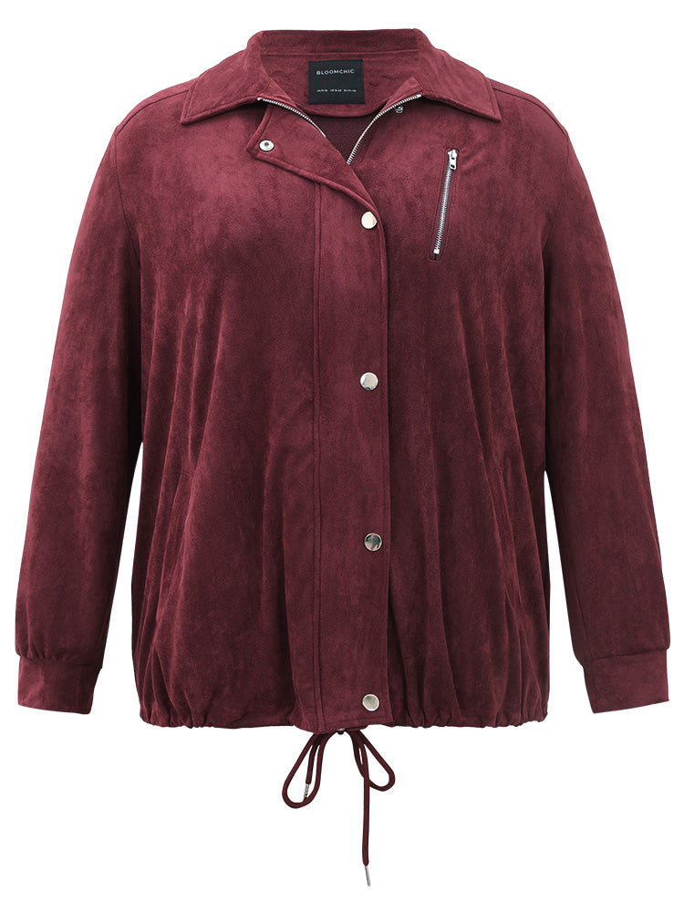 Plain Pocket Zipper Fly Drawstring Jacket