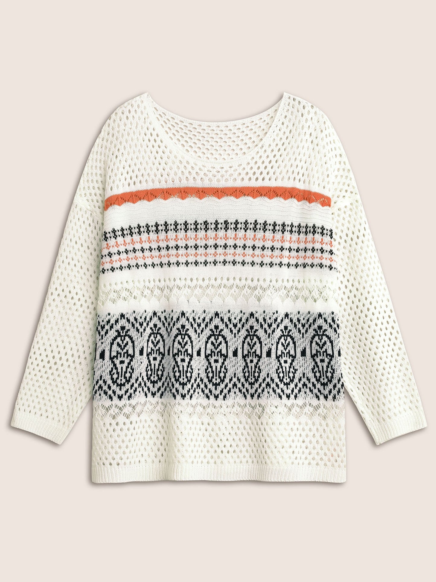 Jacquard Hollow Out Drop Shoulder Pullover