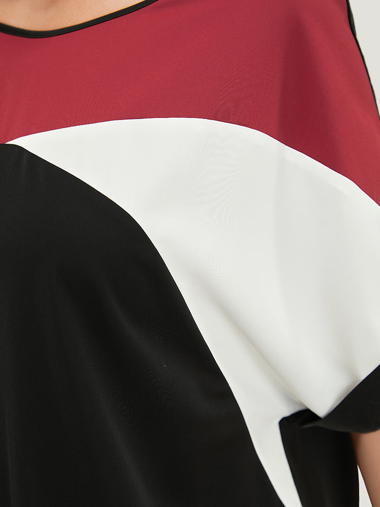 Color Block Contrast Raglan Sleeve Blouse