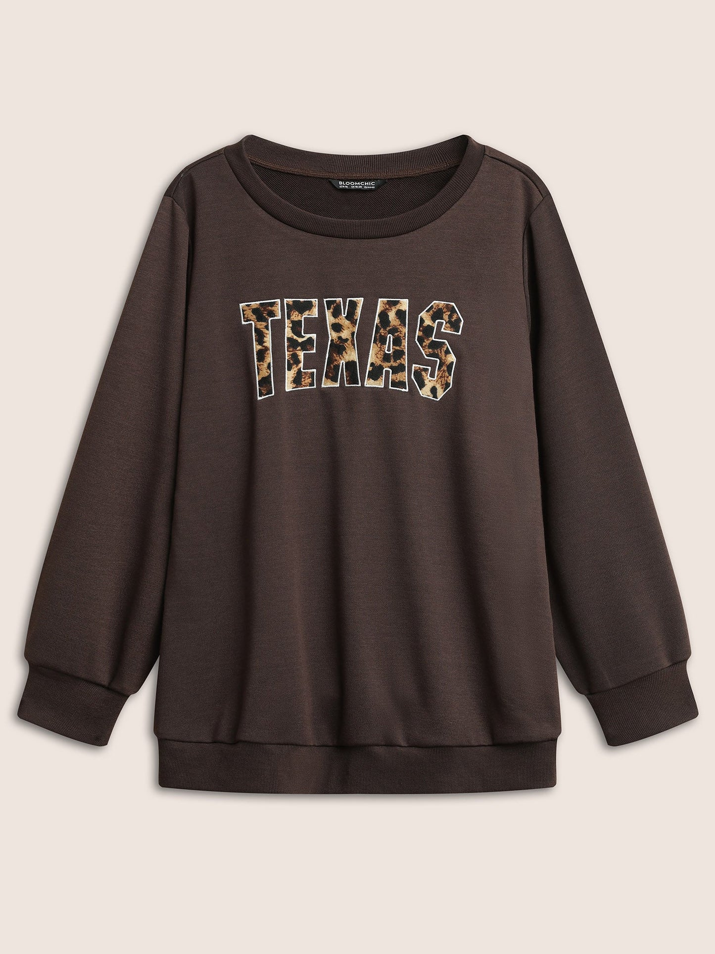 Leopard Embroidered Patch Rib Knit Sweatshirt