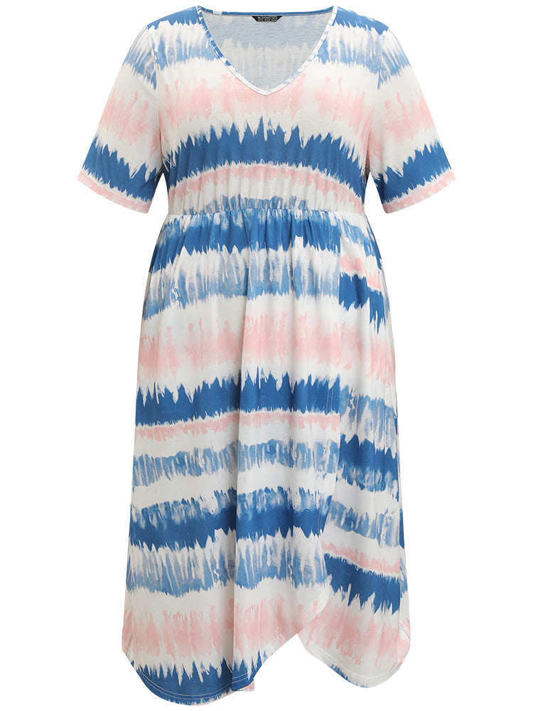 Ombre Tie Dye Pocket Split Side Elastic Waist Dress