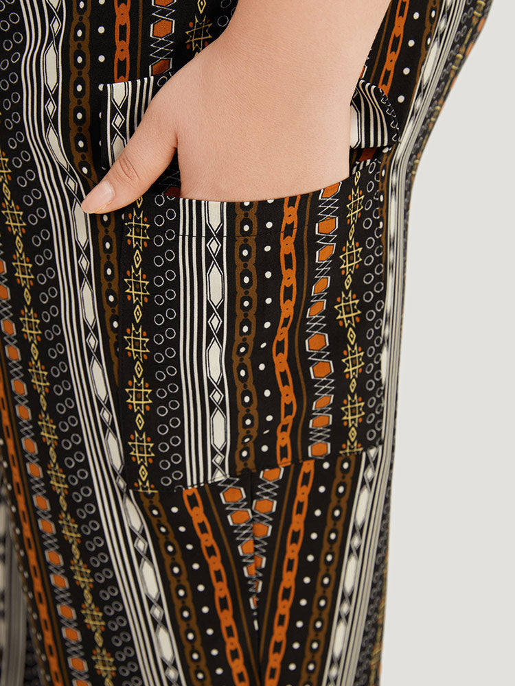 Boho Print Pocket Drawstring Elastic Waist Pants