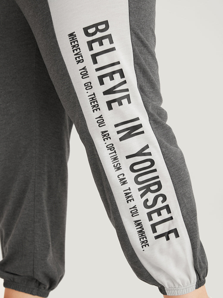 Letter Print Bowknot Contrast Patchwork Pocket Sweatpants