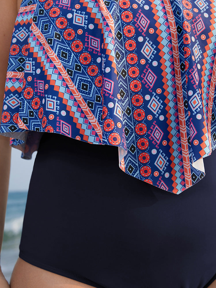 Bandana Asymmetrical Hem Contrast One Piece Swimsuit