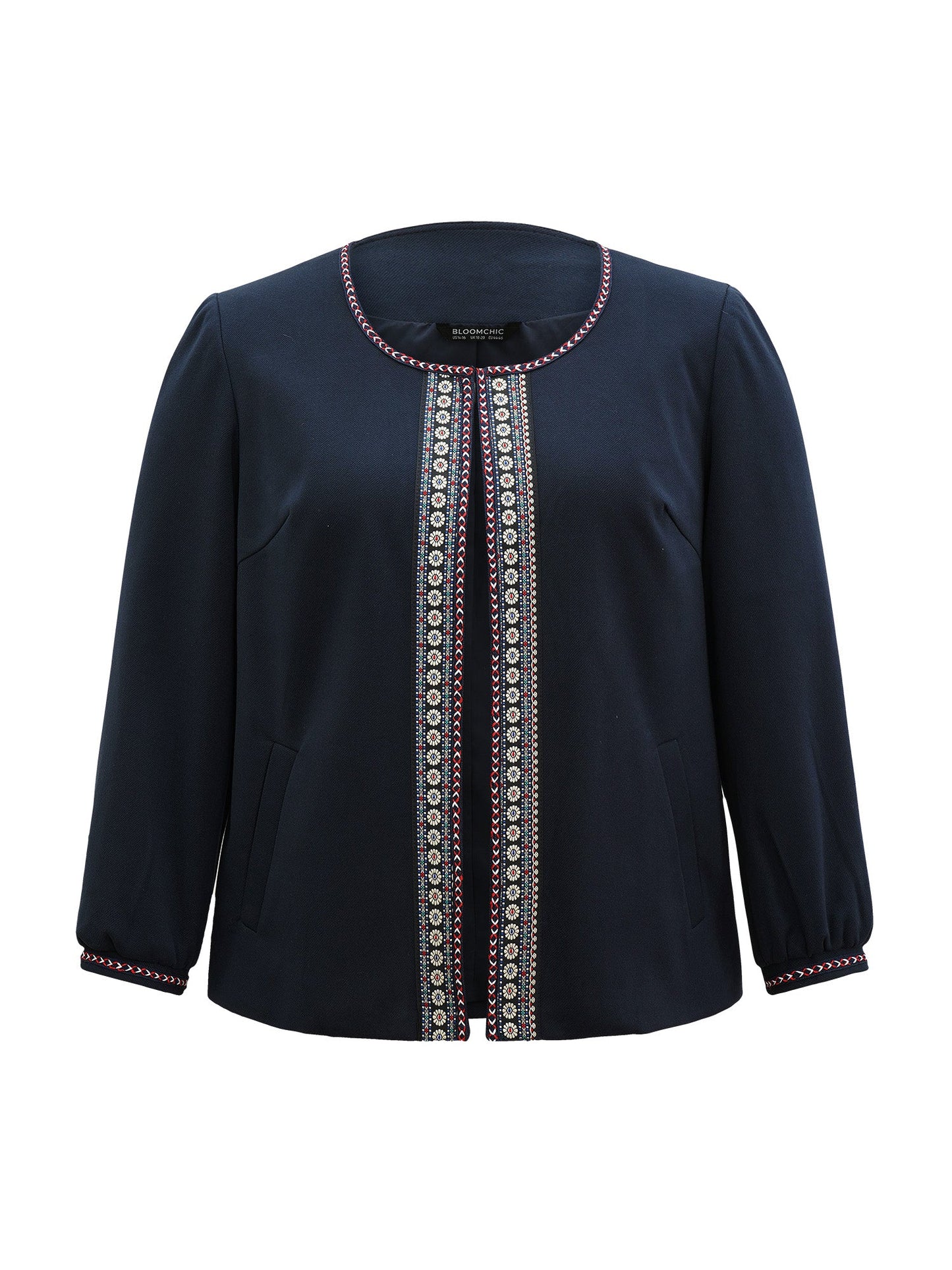 Contrast Webbing Floral Embroidered Jacket