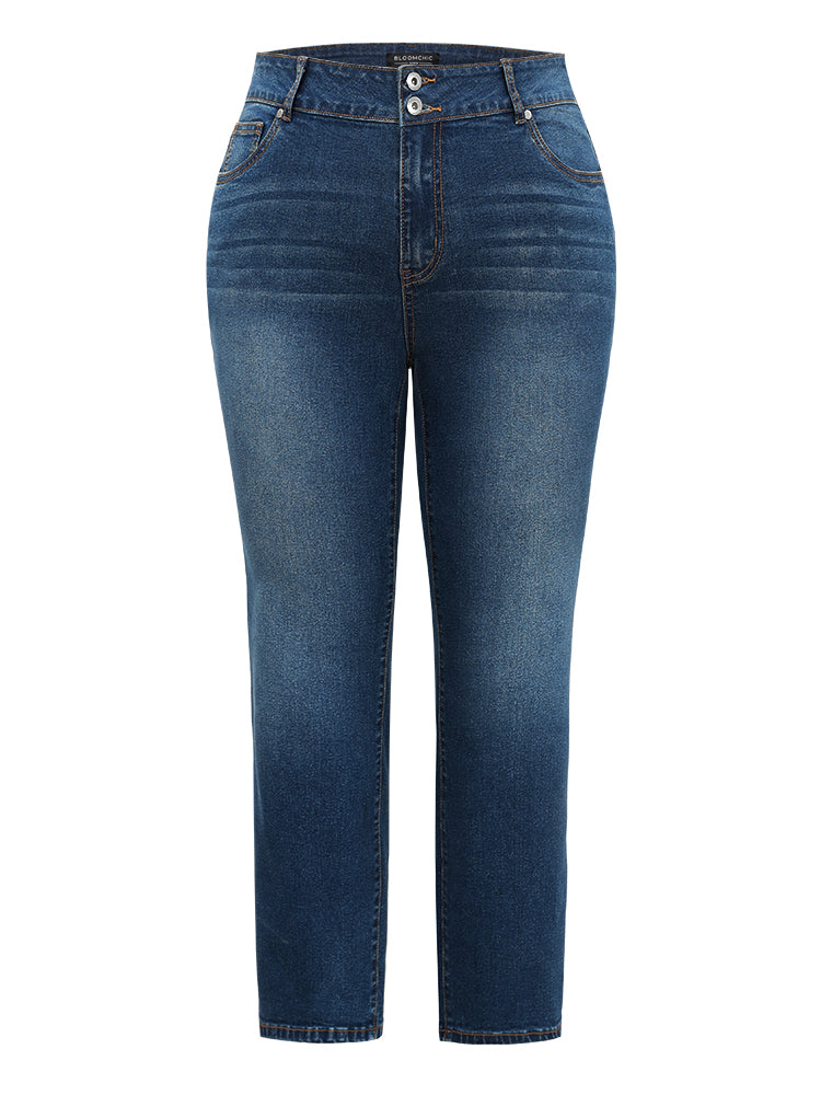 Double Button Detail Straight Leg Jeans