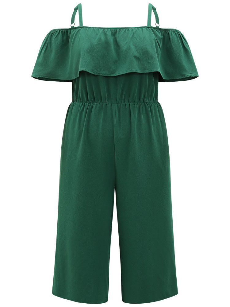Off Shoulder Ruffles Pocket Elastic Waist Cami Jumpsuit