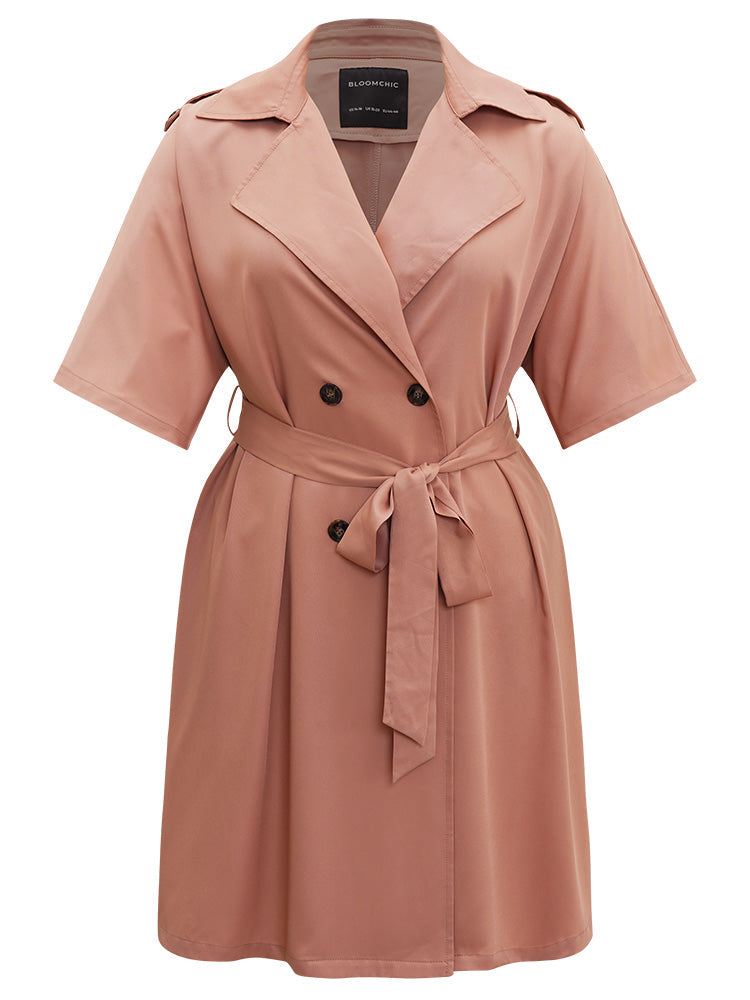 Plain Pocket Button Up Belted Lapel Collar Coat