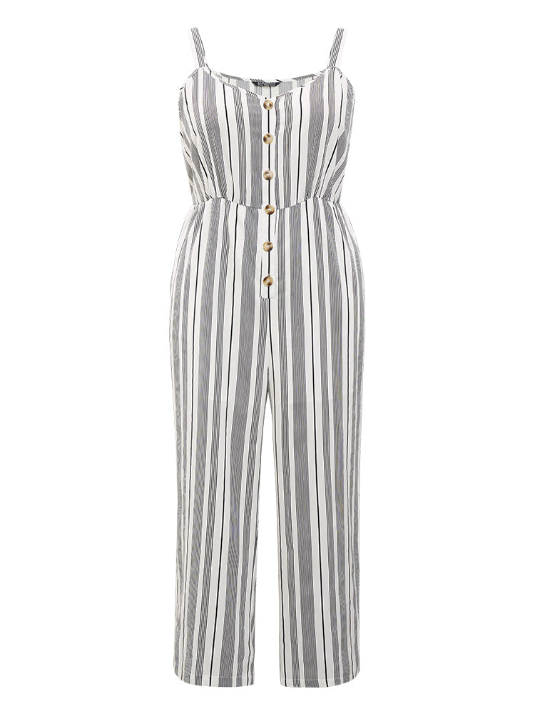 Striped Print Button Pocket Detail Cami Jumpsuit