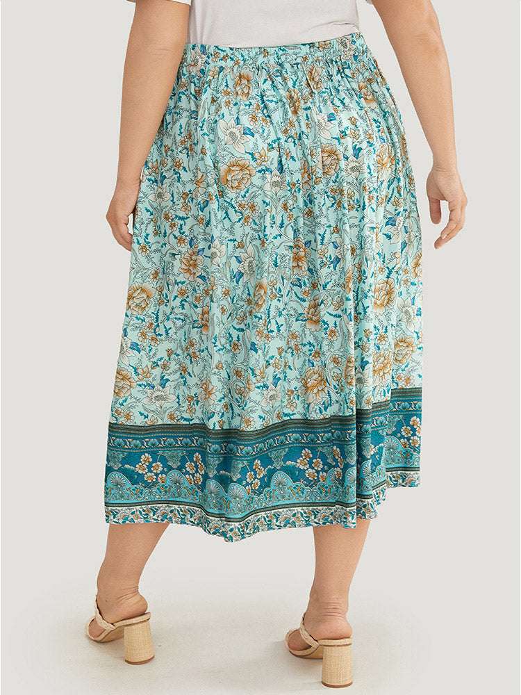 Bandana Print Ruffle Hem Pocket Skirt