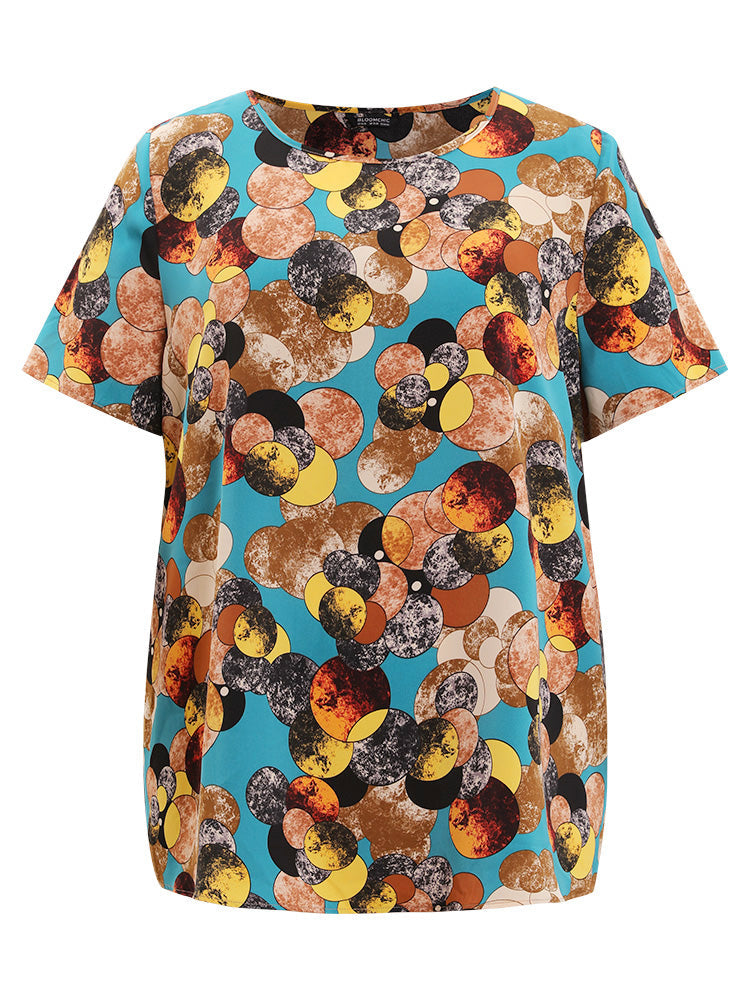 Allover Print Round Neck Contrast Blouse