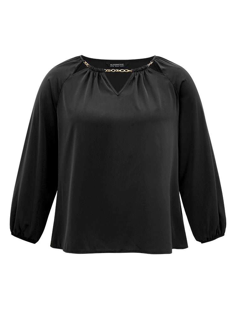 Static-Free Chain Detail Cut Out Raglan Sleeve Blouse