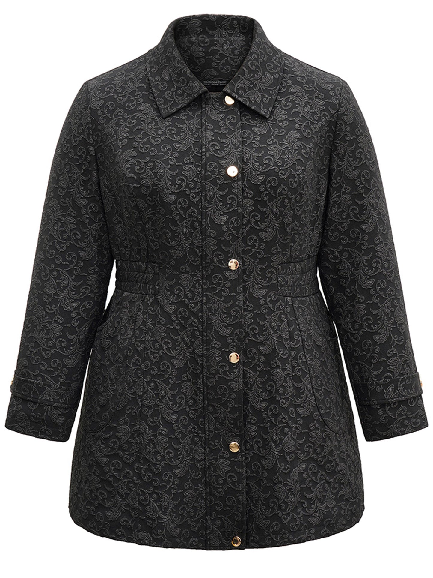 Solid Jacquard Zipper Shirred Jacket