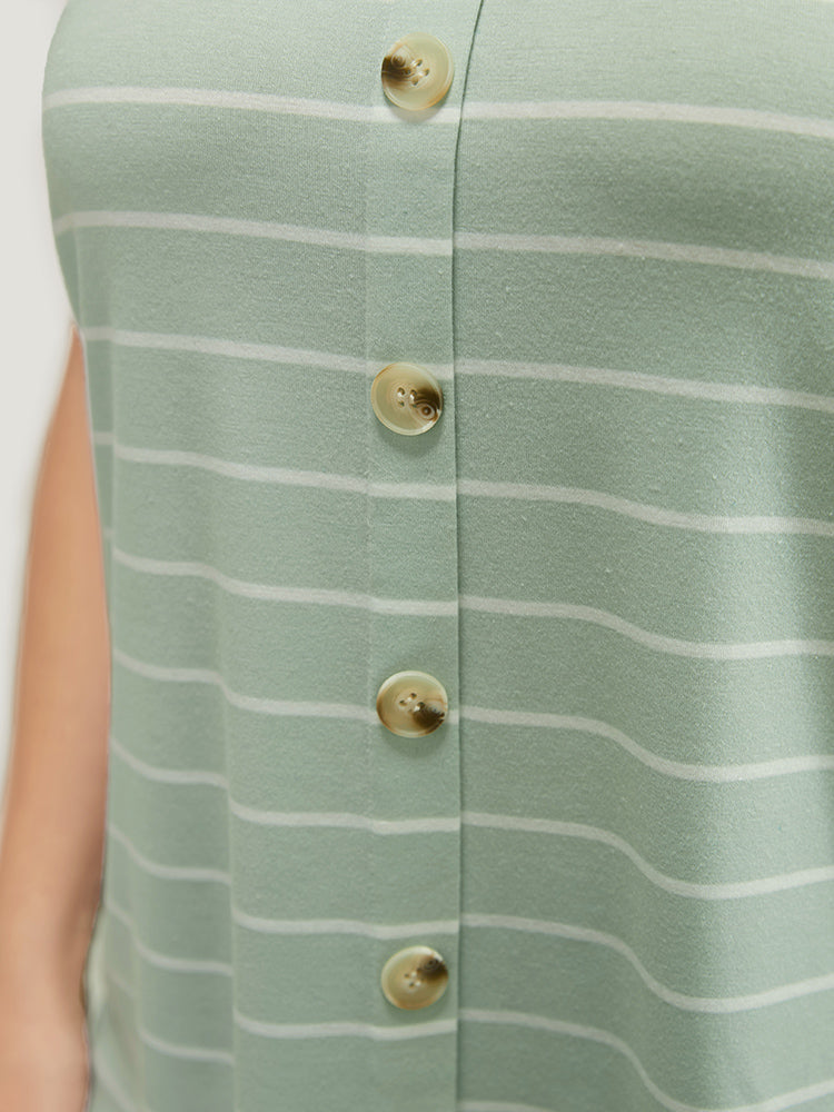 Striped Print Button Detail Tank Top