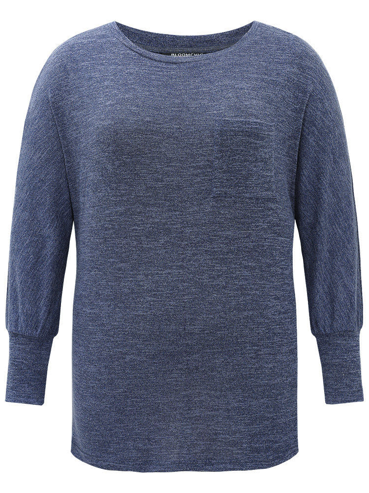 Plain Heather Patched Pocket Dolman Sleeve T-shirt