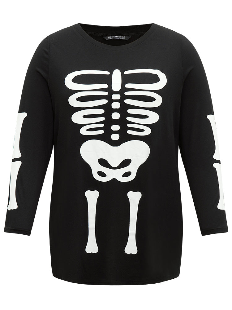 Halloween Skull Print Crew Neck T-shirt