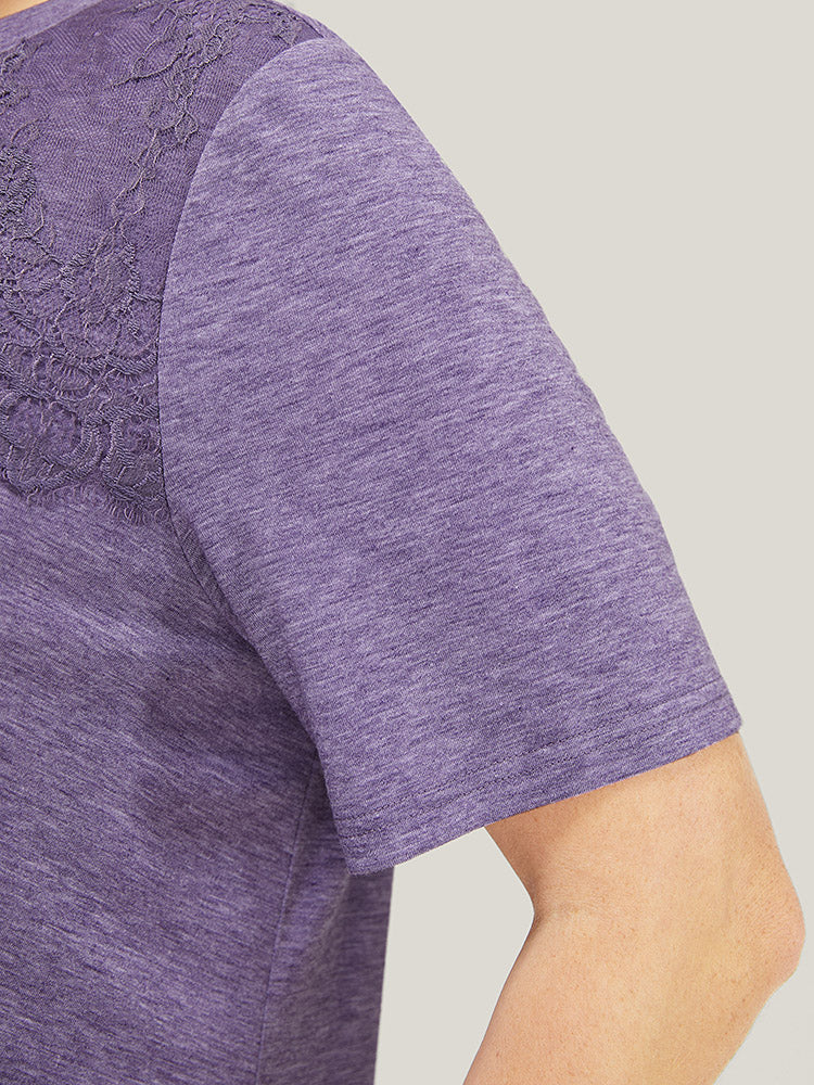 Solid Twist Hem Contrast Lace T-shirt