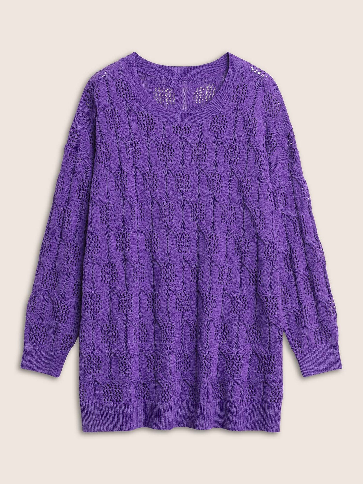 Plain Drop Shoulder Geometric Hollow Out Pullover