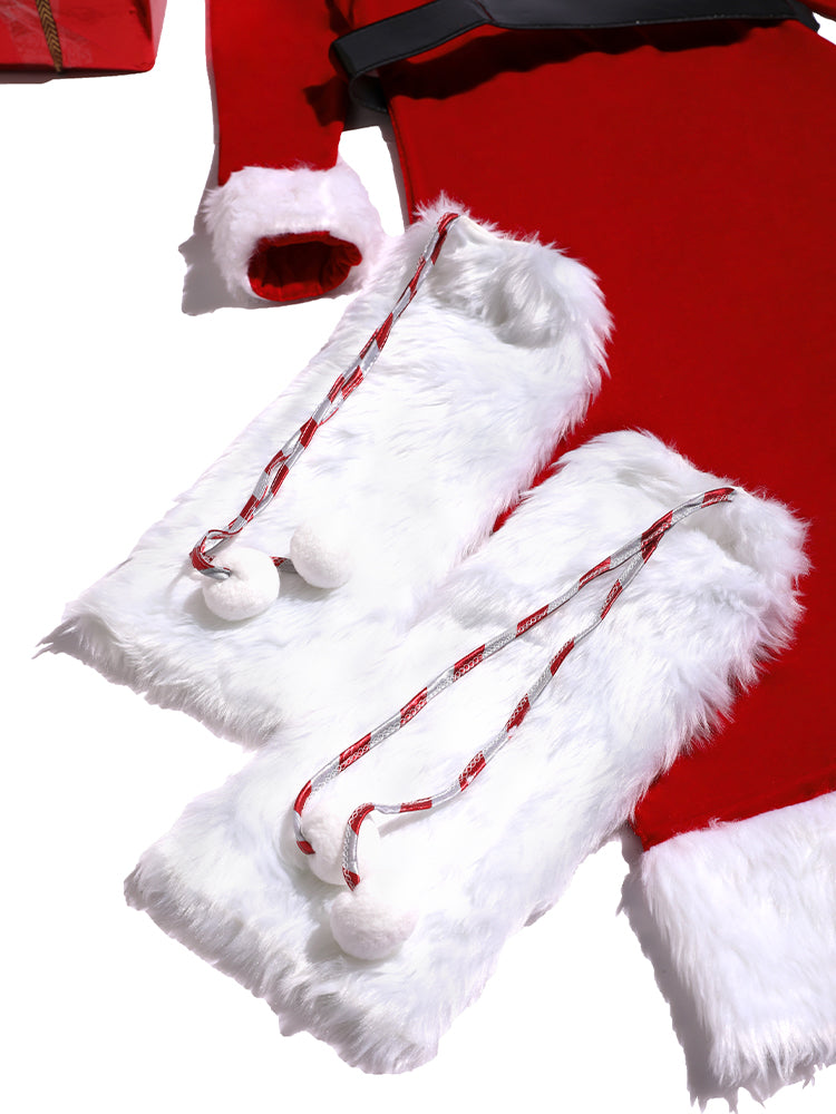 Fuzzy Trim Belted Dress With Knee Pads