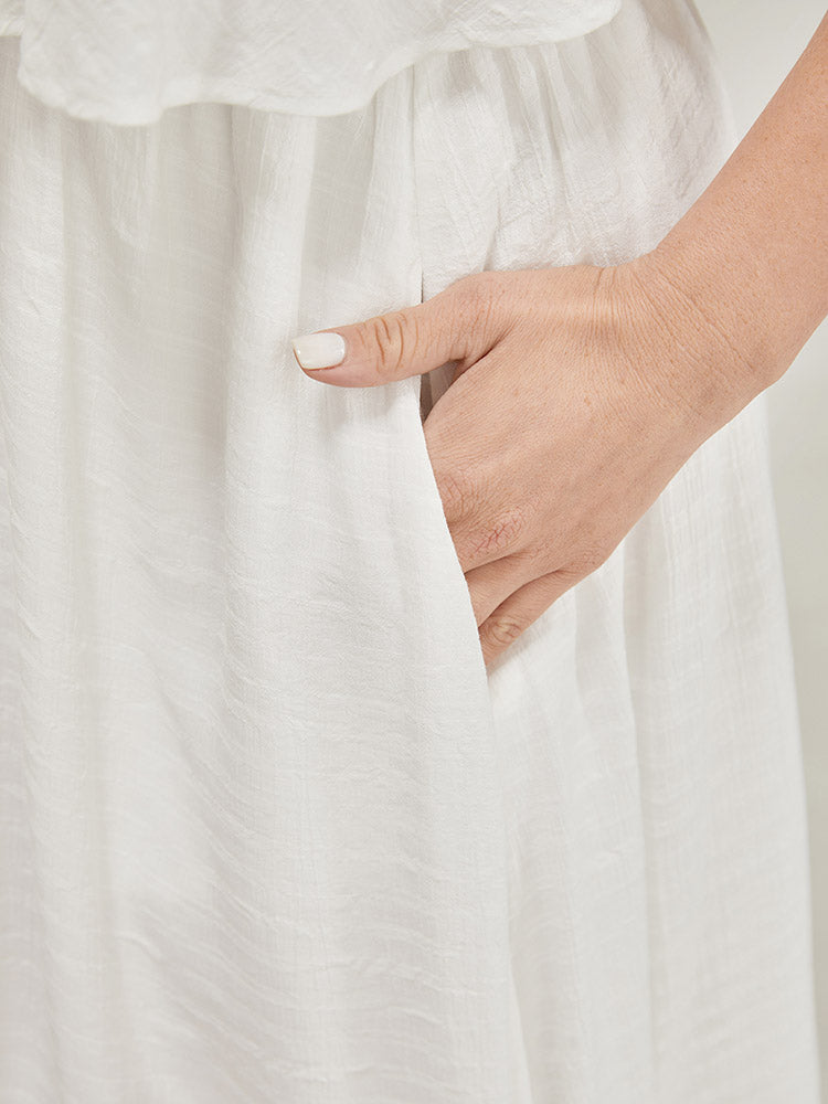 Plain Pocket Keyhole Ruffle Tiered Adjustable Straps Cami Dress