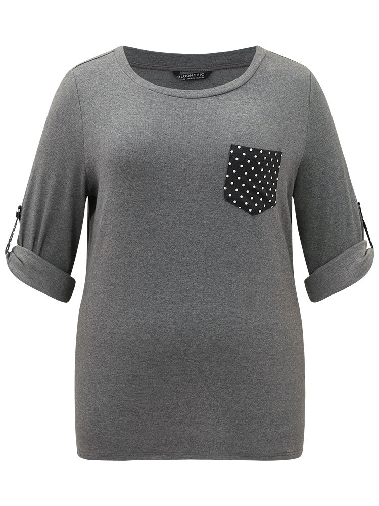 Polka Dot Patched Pocket Tab Sleeve T-shirt