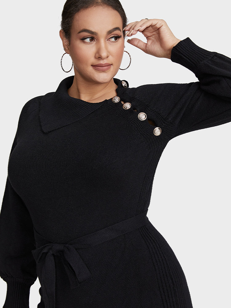 Asymmetrical Button Sweater Dress