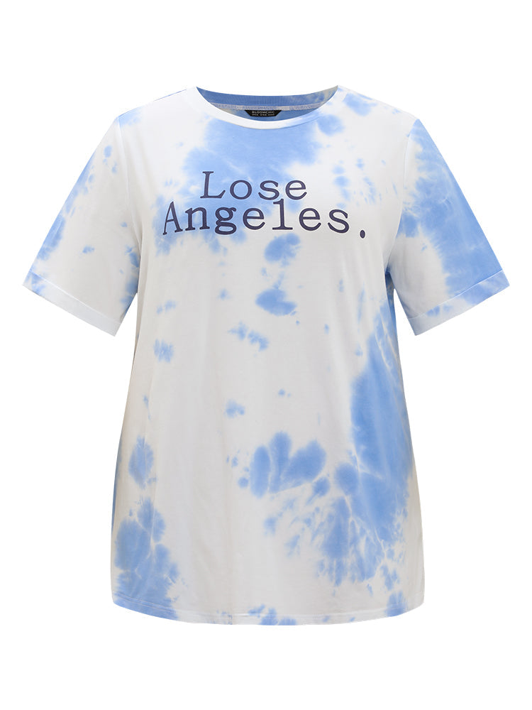 Letter Print Short Sleeve Tie Dye T-shirt