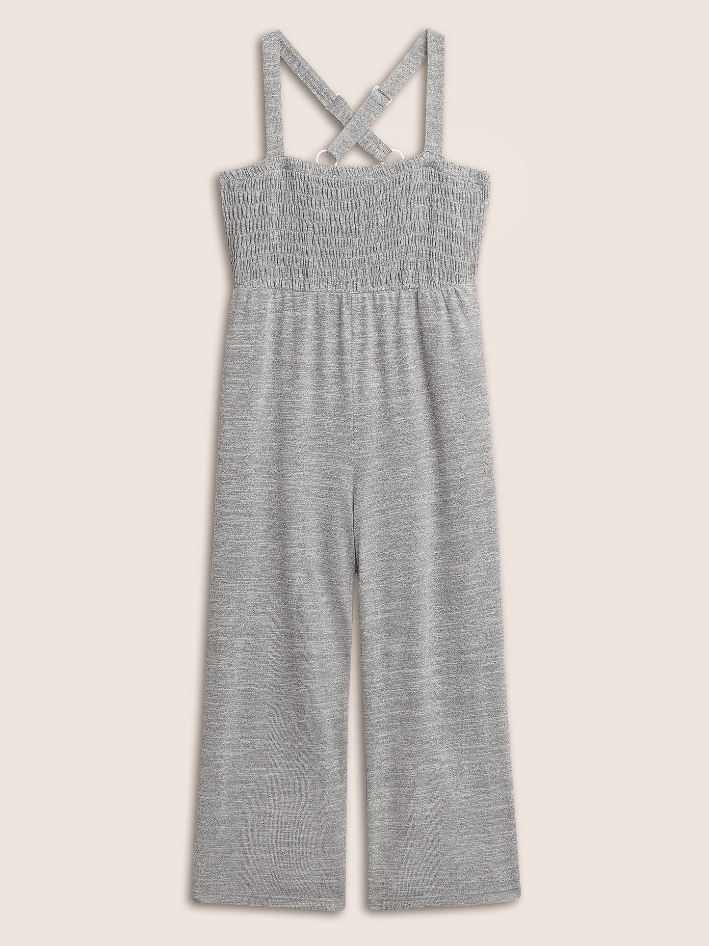 Plain Shirred Pocket Adjustable Straps Jumpsuit