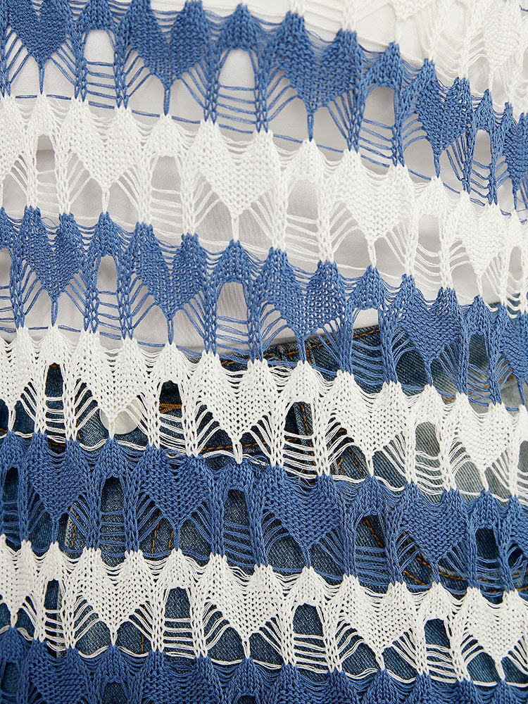 Striped Contrast Cut Out Sleeveless Knit Top