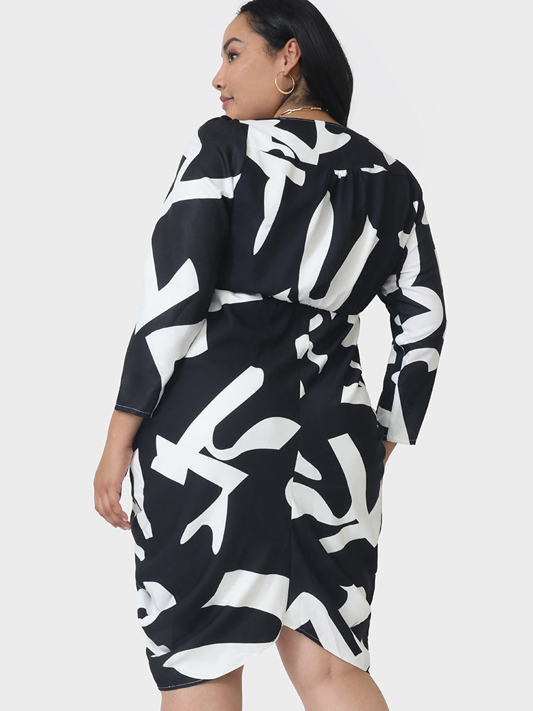 Color Block Asymmetrical V Neck Dress